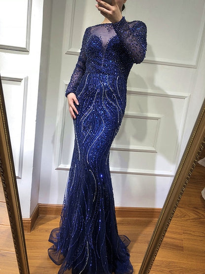 Mermaid Formal Evening Dresses Long Sleeves Beading Evening Gowns LA6506 - SERENE HILL