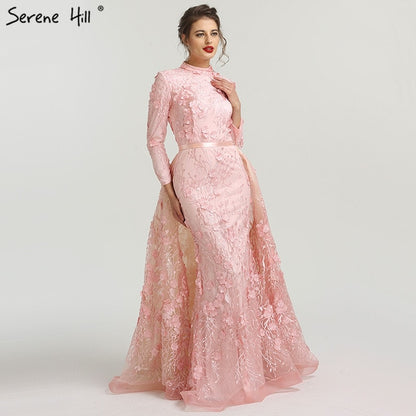 On Sale no return no refundSale High Neck Evening Dresses Romantic Pink Handmade Flowers A-Line LA6308 - SERENE HILL