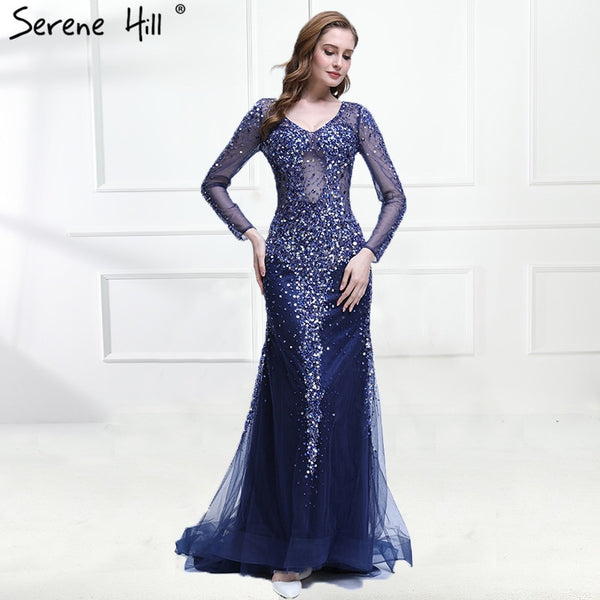 On Sale No Return No Refund Sparkly Luxury Crystal Sequined Tulle Evening Dress Elegant Mermaid LA6400