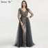 Long Sleeve Sexy V-Neck New Evening Dress 2025 A-Line Fashion Diamond Beading With Train Evening Dress Real Photo LA6571 - SERENE HILL