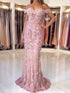 On Sale no return no refundSale Pink Mermaid Boat Neck Evening Dresses Lace Pears Diamond LA6560 - SERENE HILL