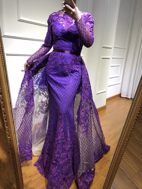 On Sale No Return No Refund Purple Long Sleeves Fashion Evening Dresses LA6548 - SERENE  HILL