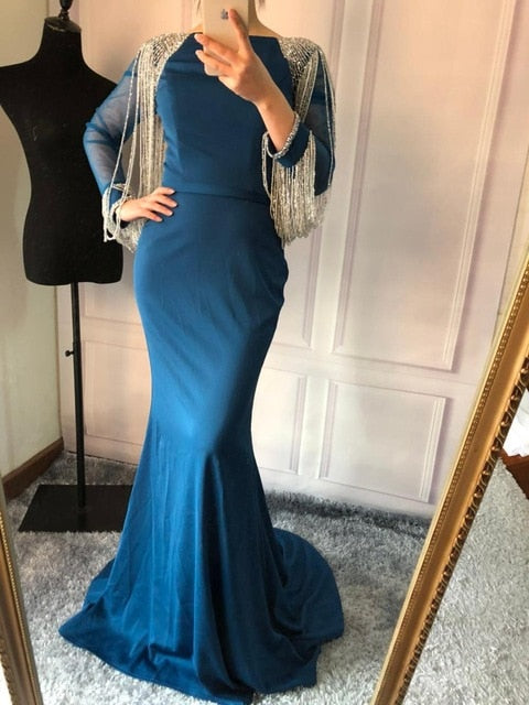 Beading Chain Elegant Mermaid Prom Dresses Crystal LA6219 - SERENE  HILL