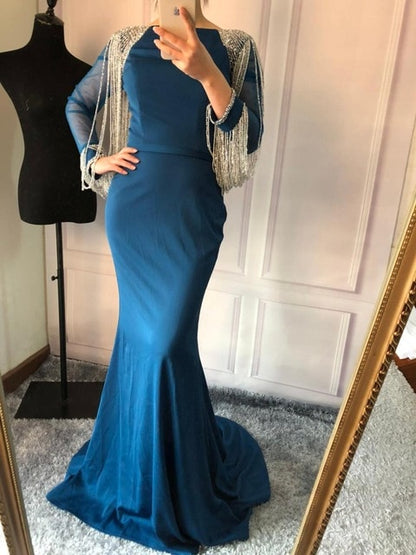 Beading Chain Elegant Mermaid Prom Dresses Crystal LA6219 - SERENE HILL