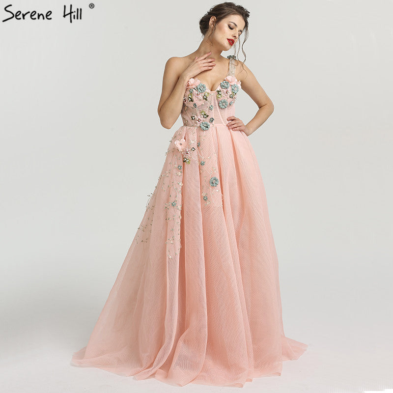 On Sale No Return No Refund  One Shoulder Fashion Sexy Newst Evening Dresses 2025 Flowers Pearls Sleeveless Formal Evening Gowns Serene Hill LA6512 - SERENE  HILL