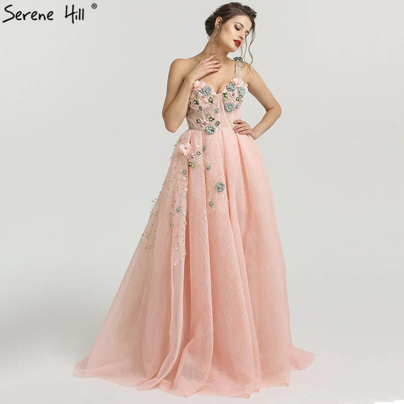 On Sale No Return No Refund One Shoulder Fashion Sexy Newst Evening Dresses 2025 Flowers Pearls Sleeveless Formal Evening Gowns Serene Hill LA6512 - SERENE HILL