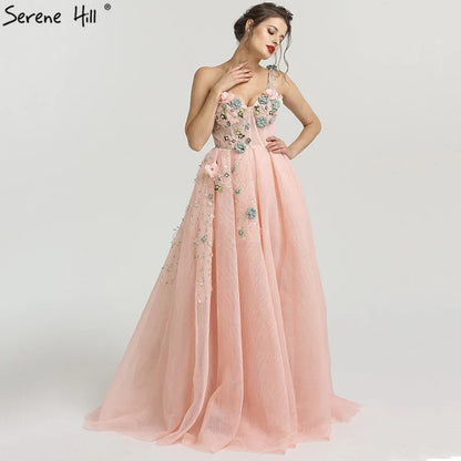 On Sale No Return No Refund One Shoulder Fashion Sexy Newst Evening Dresses 2025 Flowers Pearls Sleeveless Formal Evening Gowns Serene Hill LA6512 - SERENE HILL
