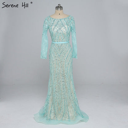 On Sale No Return No Refund Sale Long Sleeves Luxury Sparkly Tulle Evening Dresses Mermaid Beading LA6396 - SERENE HILL