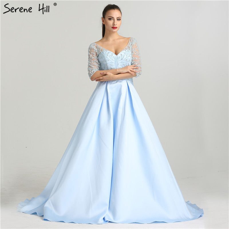 On Sale no return no refundSale V-Neck Sexy Evening Dresses Long Half Sleeves Crystal Beading LA6429 - SERENE HILL
