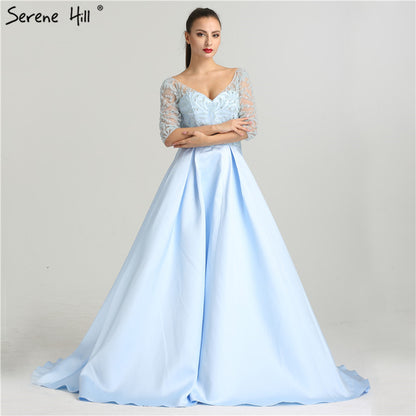 On Sale no return no refundSale V-Neck Sexy Evening Dresses Long Half Sleeves Crystal Beading LA6429 - SERENE HILL