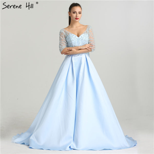 On Sale no return no refundSale V-Neck Sexy Evening Dresses Long Half Sleeves Crystal Beading LA6429