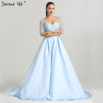 On Sale no return no refundSale V-Neck Sexy Evening Dresses Long Half Sleeves Crystal Beading LA6429 - SERENE HILL