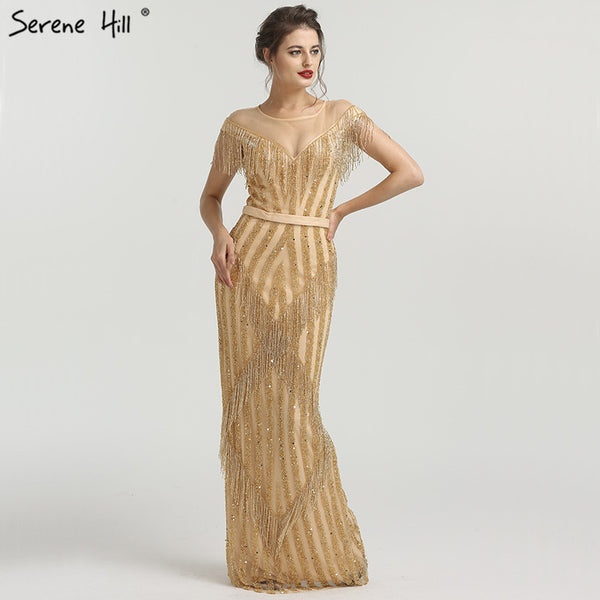 On Sale no return no refundSale Gold Luxury Sleeveless Mermaid Evening Dresses Elegant Sparkle Evening Gowns LA6543 - SERENE  HILL