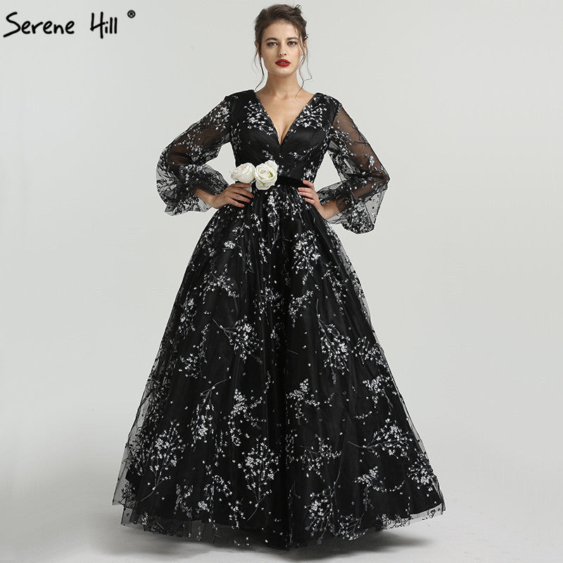 On Sale No Return No Refund Long Sleeve V-Neck Evening Dresses Tulle Formal LA6287 - SERENE HILL