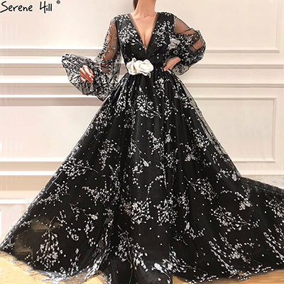 On Sale No Return No Refund Long Sleeve V-Neck Evening Dresses Tulle Formal LA6287 - SERENE HILL