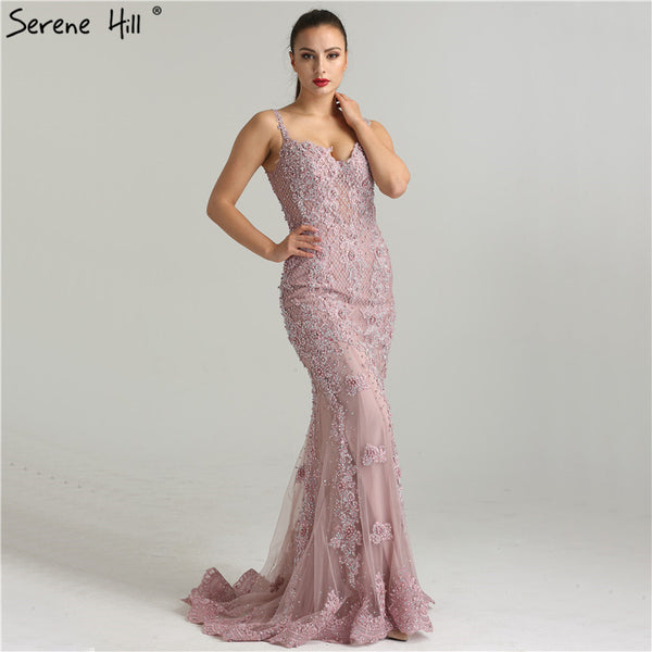 Sale Pink  Sexy Elegant Evening Dresses 2025 Lace  Pears Diamond Mermaid Formal Evening Dress Real Photo LA6355 - SERENE  HILL