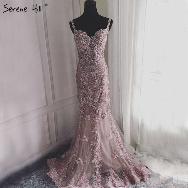Sale Pink  Sexy Elegant Evening Dresses 2025 Lace  Pears Diamond Mermaid Formal Evening Dress Real Photo LA6355 - SERENE  HILL