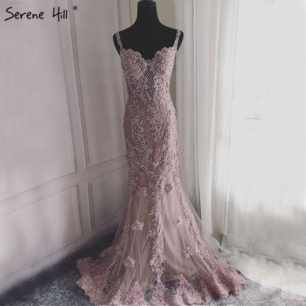Sale Pink  Sexy Elegant Evening Dresses 2025 Lace  Pears Diamond Mermaid Formal Evening Dress Real Photo LA6355 - SERENE  HILL