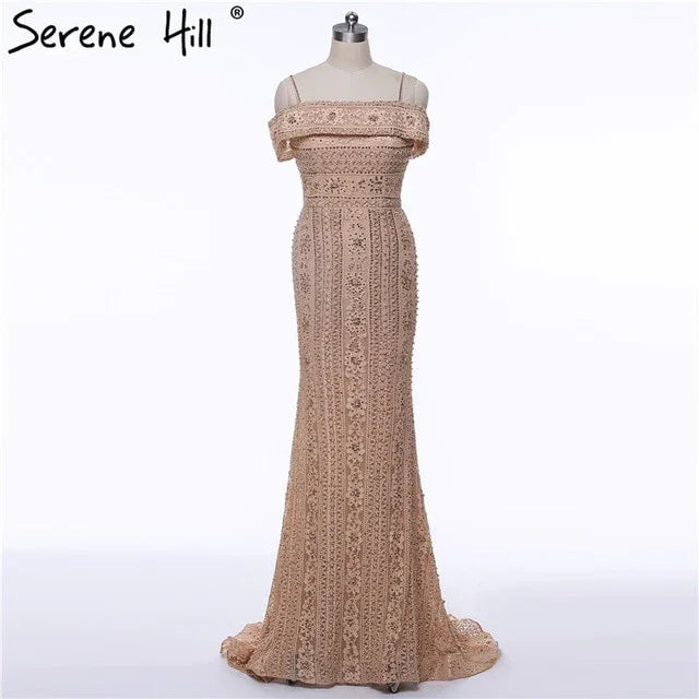 On Sale no return no refundSale Newest Mermaid Elegant Evening Dress Long Sexy Sleeveless Pearls Beading Evening Gowns Serene Hill LA6013 - SERENE HILL