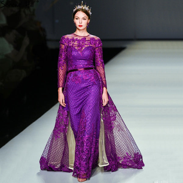 On Sale No Return No Refund Purple Long Sleeves Fashion Evening Dresses LA6548 - SERENE  HILL