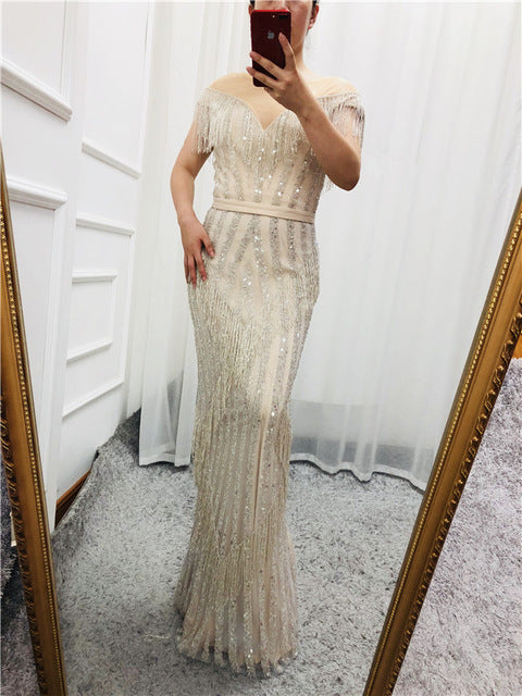On Sale no return no refundSale Gold Luxury Sleeveless Mermaid Evening Dresses Elegant Sparkle Evening Gowns LA6543 - SERENE  HILL
