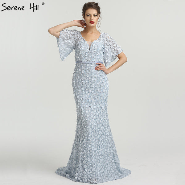 On Sale No Return No Refund Sale Sexy Mermaid Short Sleeves Luxury Evening Dresses Flowers Lace  Pearls Fashion Elegant Evening Gowns 2025 Serene Hill LA6311 - SERENE  HILL