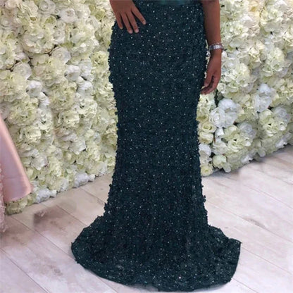 On Sale No Return No Refund Sale Sexy Mermaid Short Sleeves Luxury Evening Dresses Flowers Lace Pearls Fashion Elegant Evening Gowns 2025 Serene Hill LA6311 - SERENE HILL