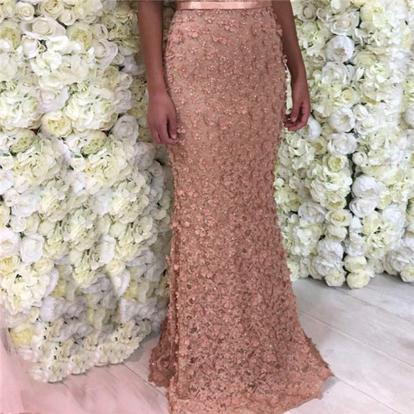 On Sale No Return No Refund Sale Sexy Mermaid Short Sleeves Luxury Evening Dresses Flowers Lace  Pearls Fashion Elegant Evening Gowns 2025 Serene Hill LA6311 - SERENE  HILL
