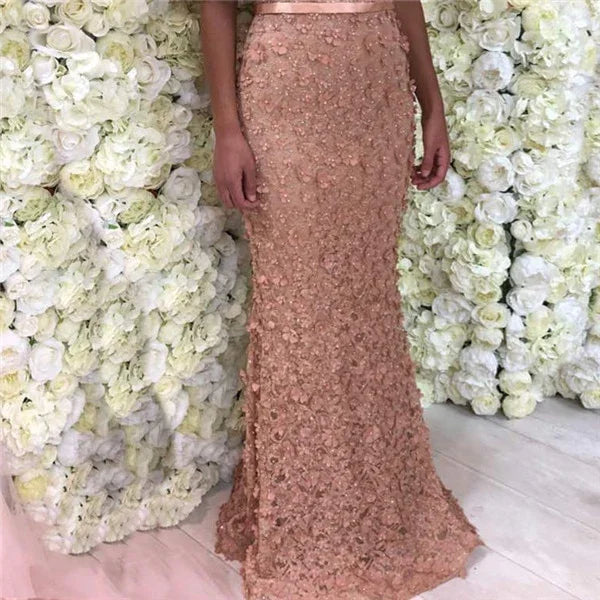 On Sale No Return No Refund Sale Sexy Mermaid Short Sleeves Luxury Evening Dresses Flowers Lace Pearls Fashion Elegant Evening Gowns 2025 Serene Hill LA6311 - SERENE HILL