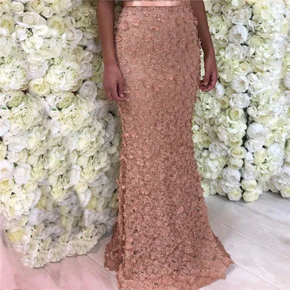 On Sale No Return No Refund Sale Sexy Mermaid Short Sleeves Luxury Evening Dresses Flowers Lace Pearls Fashion Elegant Evening Gowns 2025 Serene Hill LA6311 - SERENE HILL