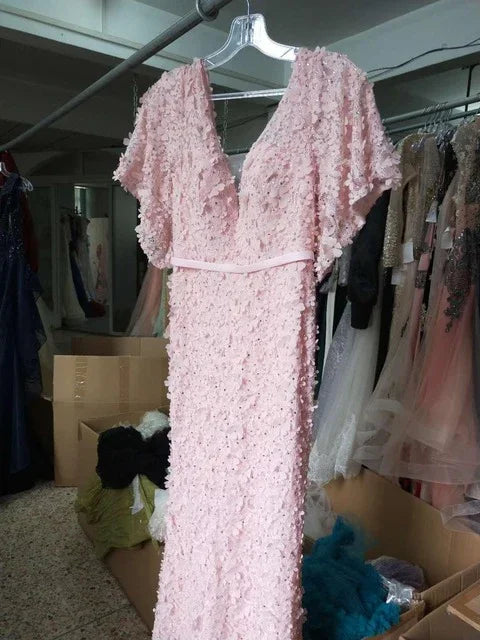 On Sale No Return No Refund Sale Sexy Mermaid Short Sleeves Luxury Evening Dresses Flowers Lace Pearls Fashion Elegant Evening Gowns 2025 Serene Hill LA6311 - SERENE HILL