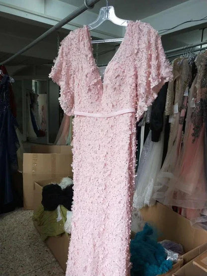 On Sale No Return No Refund Sale Sexy Mermaid Short Sleeves Luxury Evening Dresses Flowers Lace Pearls Fashion Elegant Evening Gowns 2025 Serene Hill LA6311 - SERENE HILL