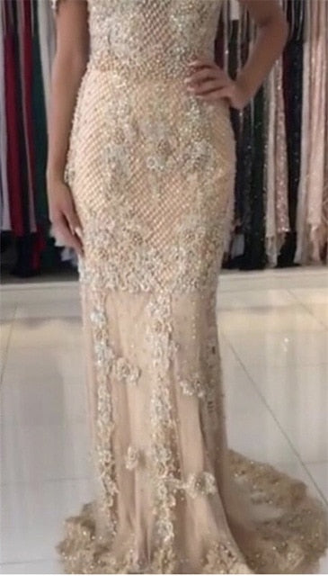Sale Pink  Sexy Elegant Evening Dresses 2025 Lace  Pears Diamond Mermaid Formal Evening Dress Real Photo LA6355 - SERENE  HILL