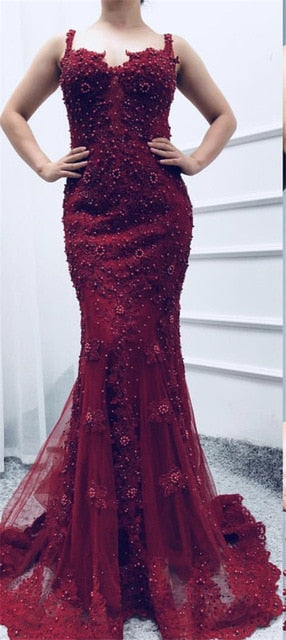 Sale Pink  Sexy Elegant Evening Dresses 2025 Lace  Pears Diamond Mermaid Formal Evening Dress Real Photo LA6355 - SERENE  HILL