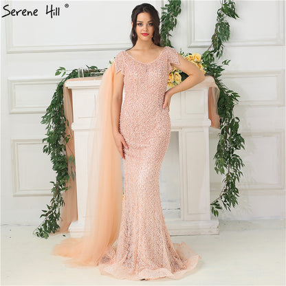 On Sale No Return No Refund Peach Pearl Mermaid Evening Dresses Evening Gowns LA6642 - SERENE HILL