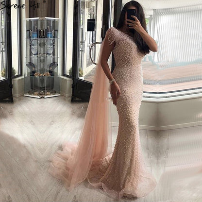 On Sale No Return No Refund Peach Pearl Mermaid Evening Dresses Evening Gowns LA6642 - SERENE HILL