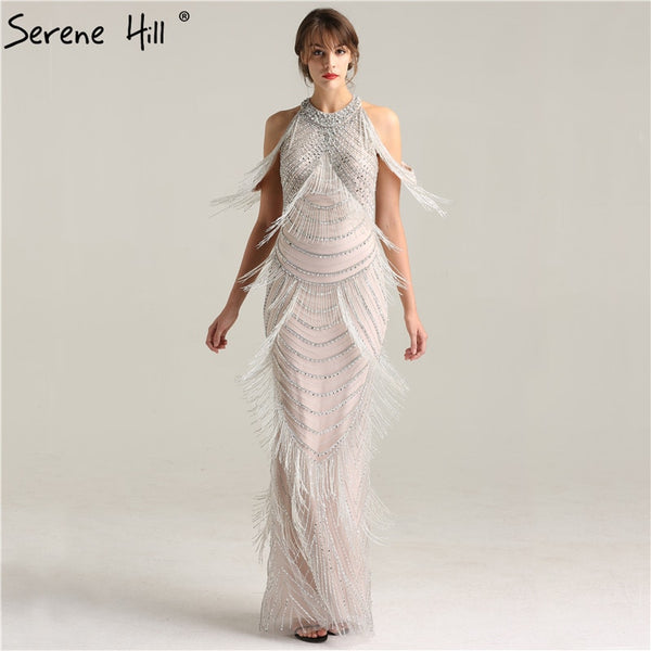 Luxury Halter Shaking Sliver Sexy Mermaid Backless Evening Dress Tassel Beading Sleeveless Evening Gowns 2025 In Stock LA6229 - SERENE  HILL