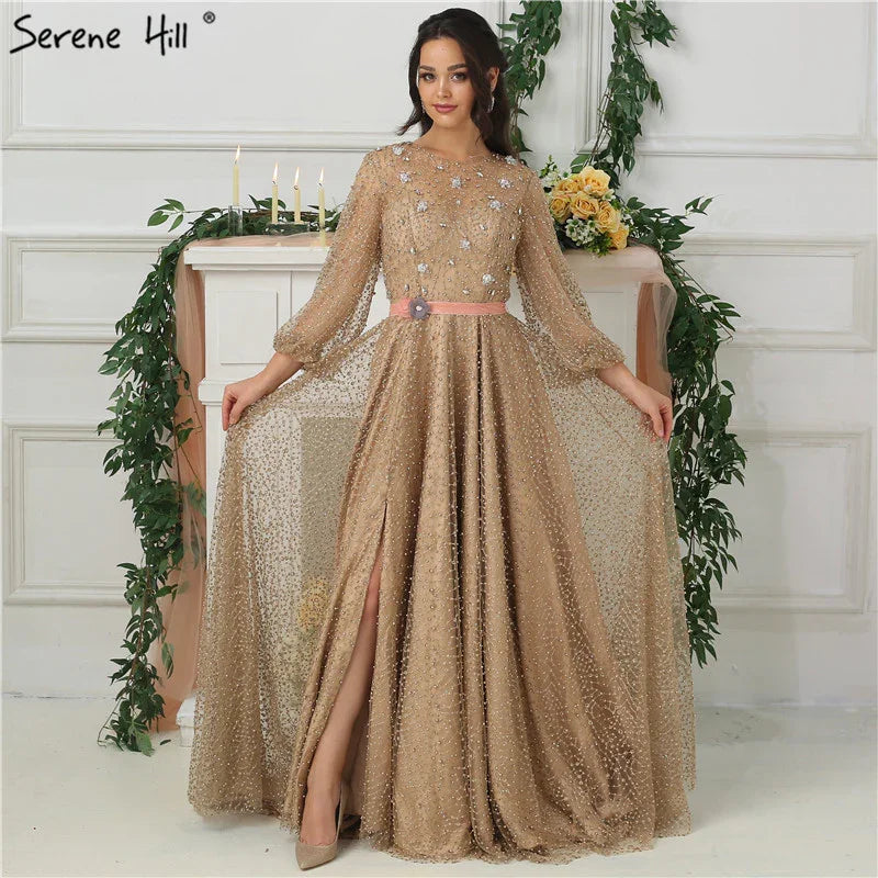 On Sale no return no refundSale 2025 Arab Gown Luxury Diamond Pearls Sparkle Evening Dresses Long SleevesFashion Sexy Evening Gowns Serene Hill LA6535 - SERENE HILL