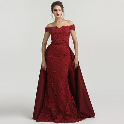 On Sale no return no refundSale Off Shoulder Navy Lace Evening Dresses Beading Sleeveless Evening Gown LA6565 - SERENE HILL