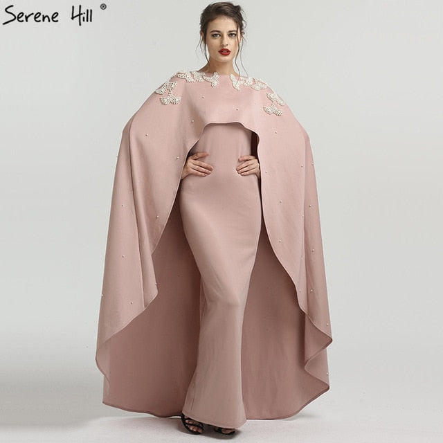 MuslimPink Yarn Shawl Evening Dress O-Neck QA8023 pink / 4