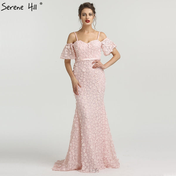 On Sale no return no refundOn Sale No Return No Refund Blush Pink Mermaid Off Shoulder Evening Dresses Dubai Flowers Crystal BLA6519