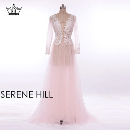 On Sale No Return No Refund Sale Formal dress Long Sleeve See Through Blue Evening Dresses Custom Size Plus Size HA2098 - SERENE HILL