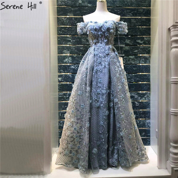 On Sale no return no refundSale Handmade Flowers Pearls Evening Dresses A-Line Off Shoulder LA6627