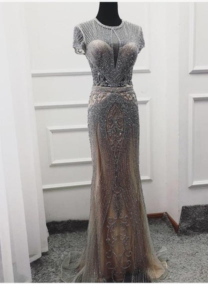 Luxury Sleeveless full diamond o neck Sexy Evening Dresses Dubai Design LA60742 - SERENE HILL