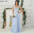 On Sale no return no refundSale Sky Blue Chiffon Sleeveless Prom Dresses Beading Pearls V-Neck Beach Evening Gowns LA6697 - SERENE HILL