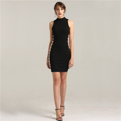 On Sale No Return No Refund Sale Diamond CUT-OUT Black Simple Evening Gowns Crystal Sleeveless Evening Party Dresses LA6240 - SERENE HILL