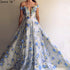 On Sale No Return No Refund Romantic Blue Flowers Evening Dresses Off Shoulder Beach Fromal Evening Gowns LA6660 - SERENE HILL