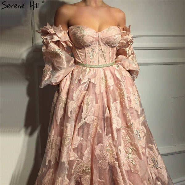 On Sale no return no refundSale Off Shoulder Evening Dresses Handmade Flower Beach Evening Gowns LA60705