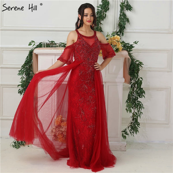 On Sale no return no refundSale Dubai Design Half Sleeves Evening Dresses Diamond Beading Sexy Evening Gown LA6691